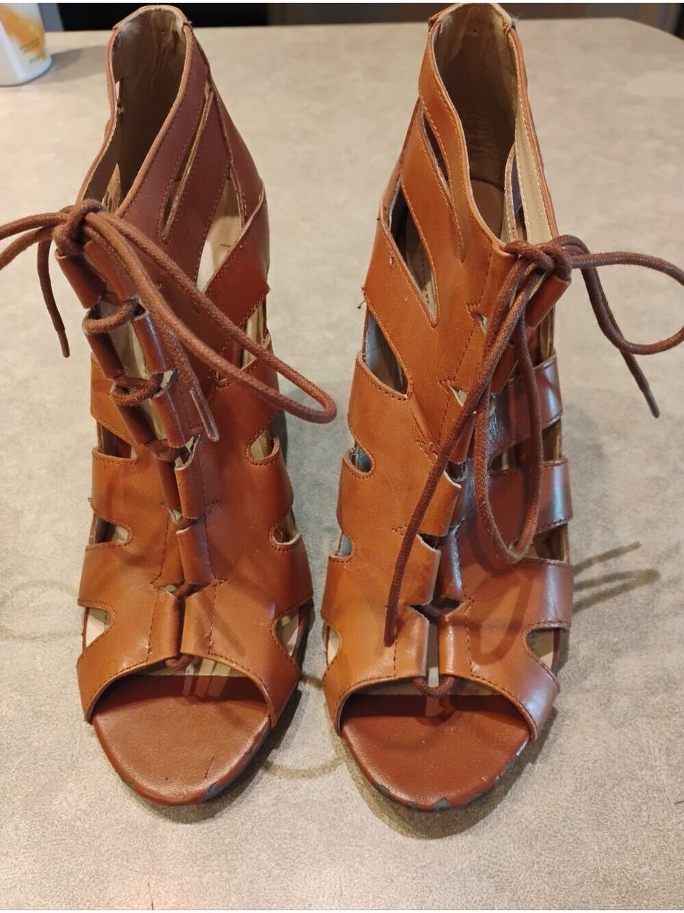 BCBGeneration Brown Lace-Up Cutout Heeled Sandals/Shoes - Picture 3 of 8
